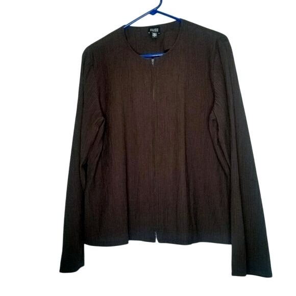 Eileen Fisher Womens Brown Textured Zip Front Jacket Large Crinkle Lagenlook